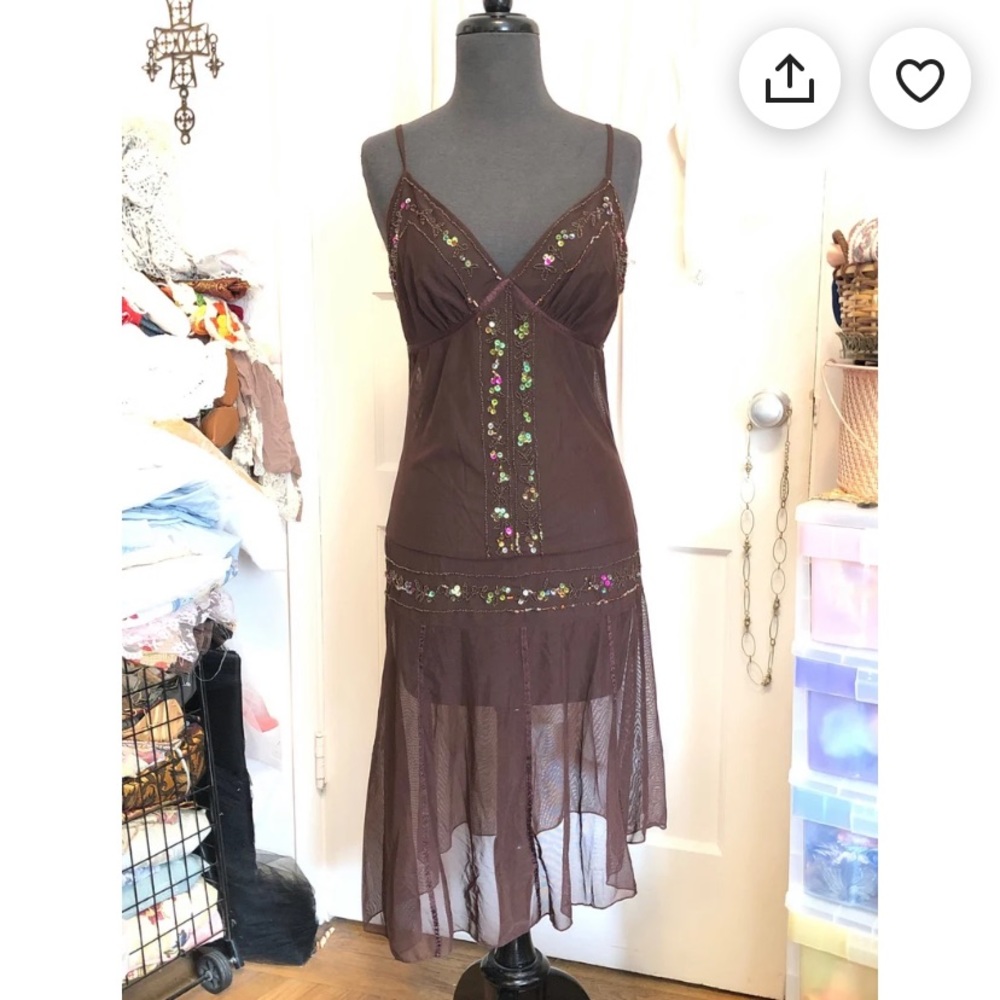 Y2K Vintage Sheer Sequinned and Beaded Brow Dress